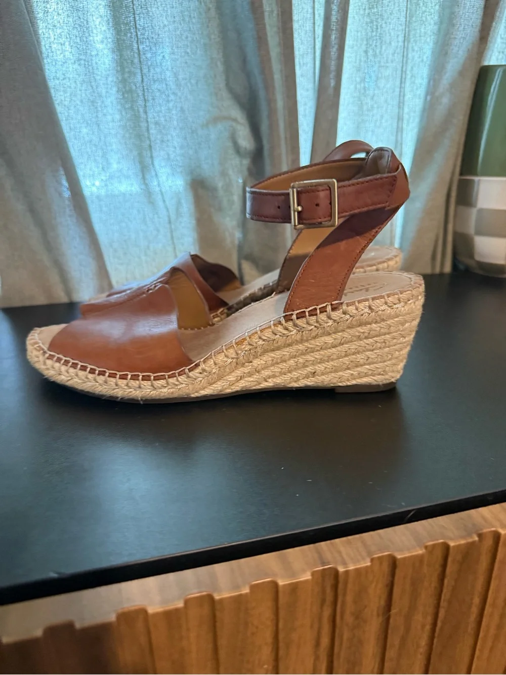 Clarks Tan Leather Espadrille Wedge Sandals